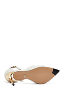 Women's Cream Ankle Buckle Thin Heel Leather Sandals | Derimod