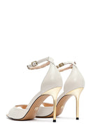 Women's Cream Ankle Buckle Thin Heel Leather Sandals | Derimod