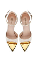 Women's Cream Ankle Buckle Thin Heel Leather Sandals | Derimod