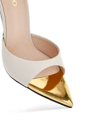 Women's Cream Ankle Buckle Thin Heel Leather Sandals | Derimod