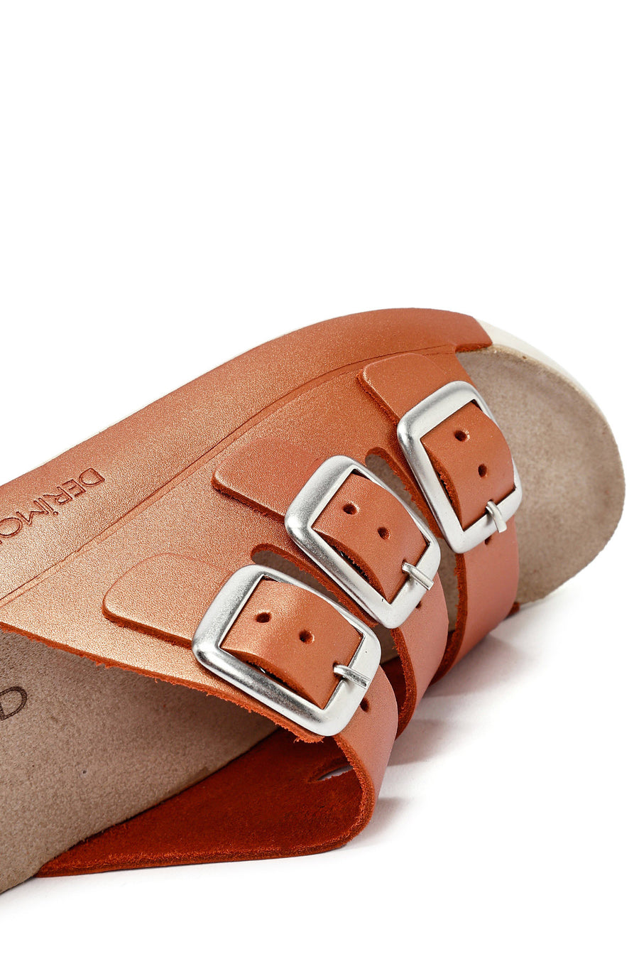Women's Orange Buckled Metallic Leather Comfort Slippers