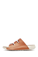 Women's Orange Buckled Metallic Leather Comfort Slippers | Derimod