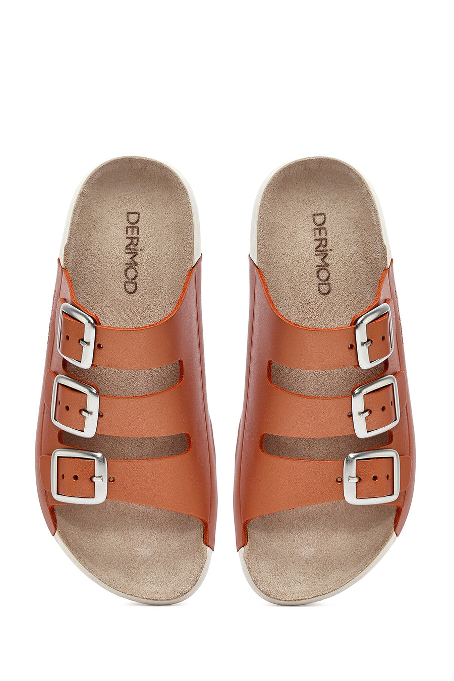 Women's Orange Buckled Metallic Leather Comfort Slippers