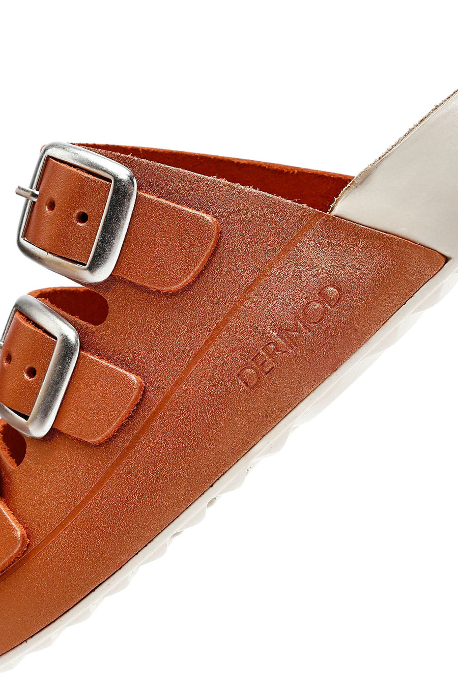 Women's Orange Buckled Metallic Leather Comfort Slippers