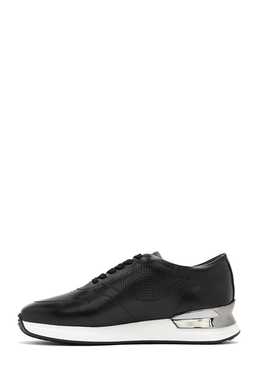 Erkek Siyah Bağcıklı Kalın Tabanlı Deri Sneaker