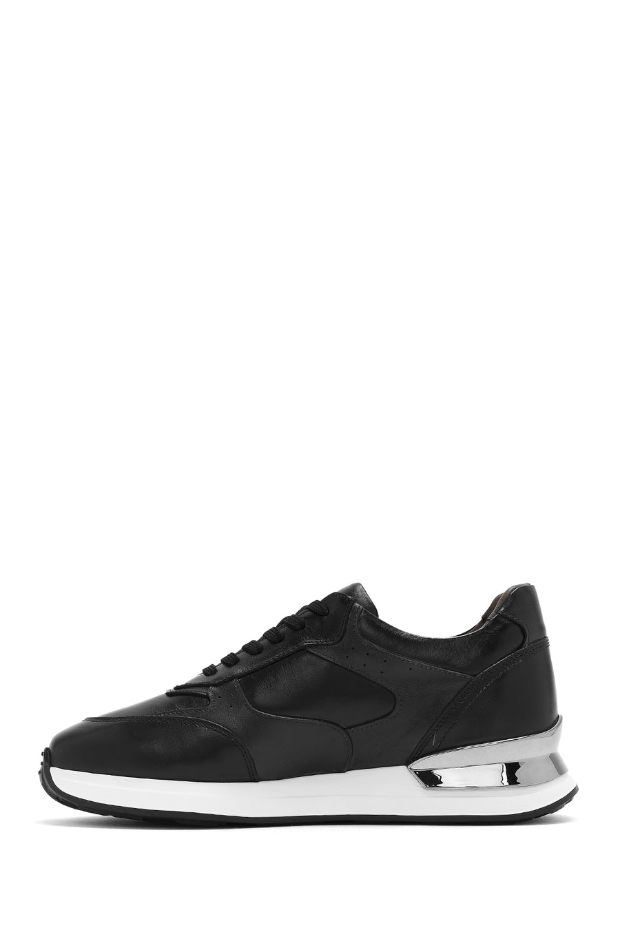Erkek Siyah Bağcıklı Deri Sneaker