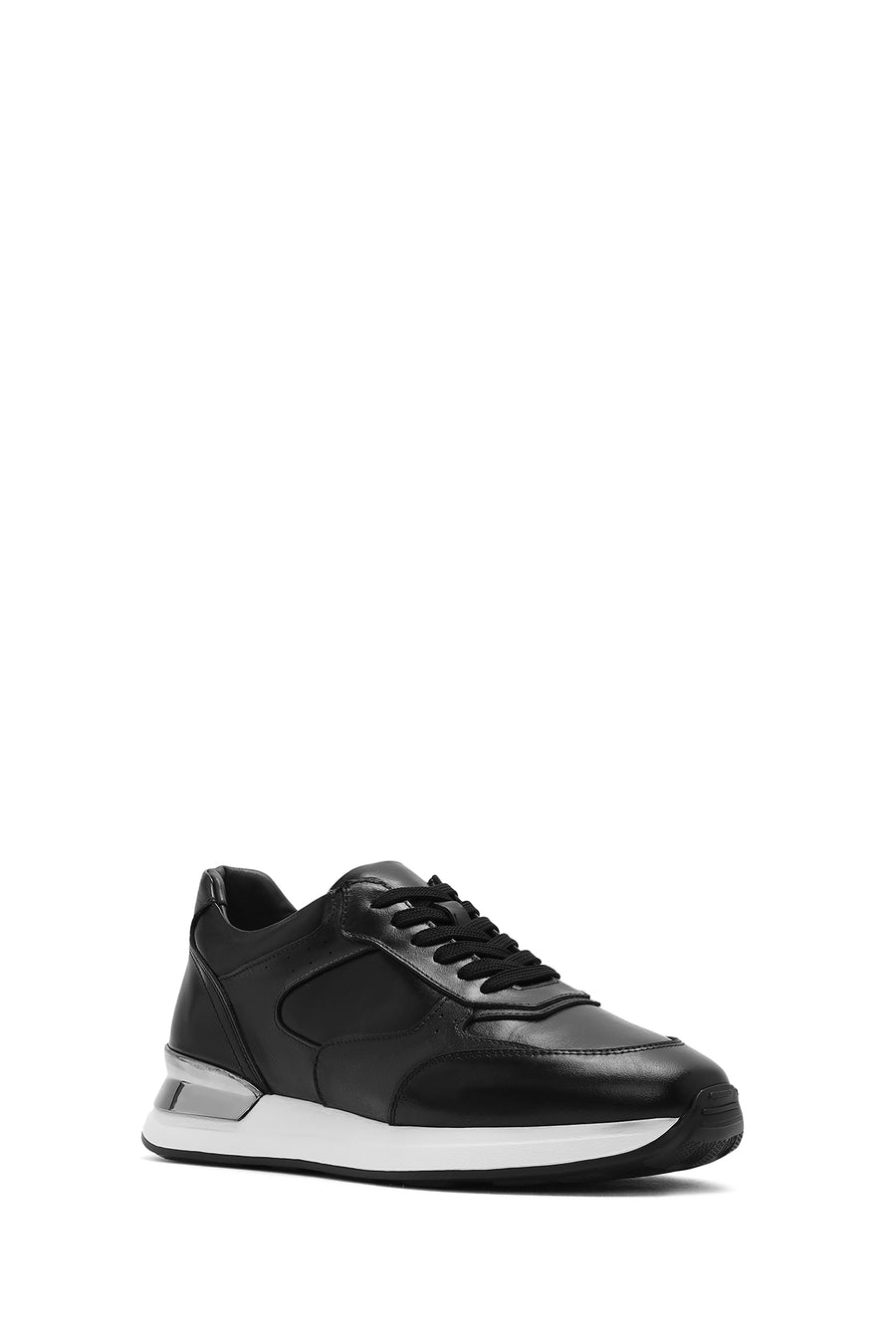 Erkek Siyah Bağcıklı Deri Sneaker
