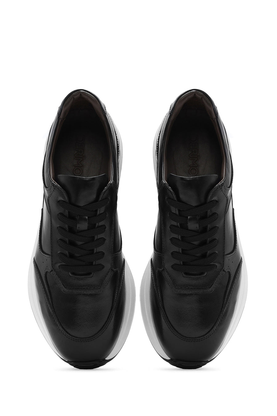 Erkek Siyah Bağcıklı Deri Sneaker