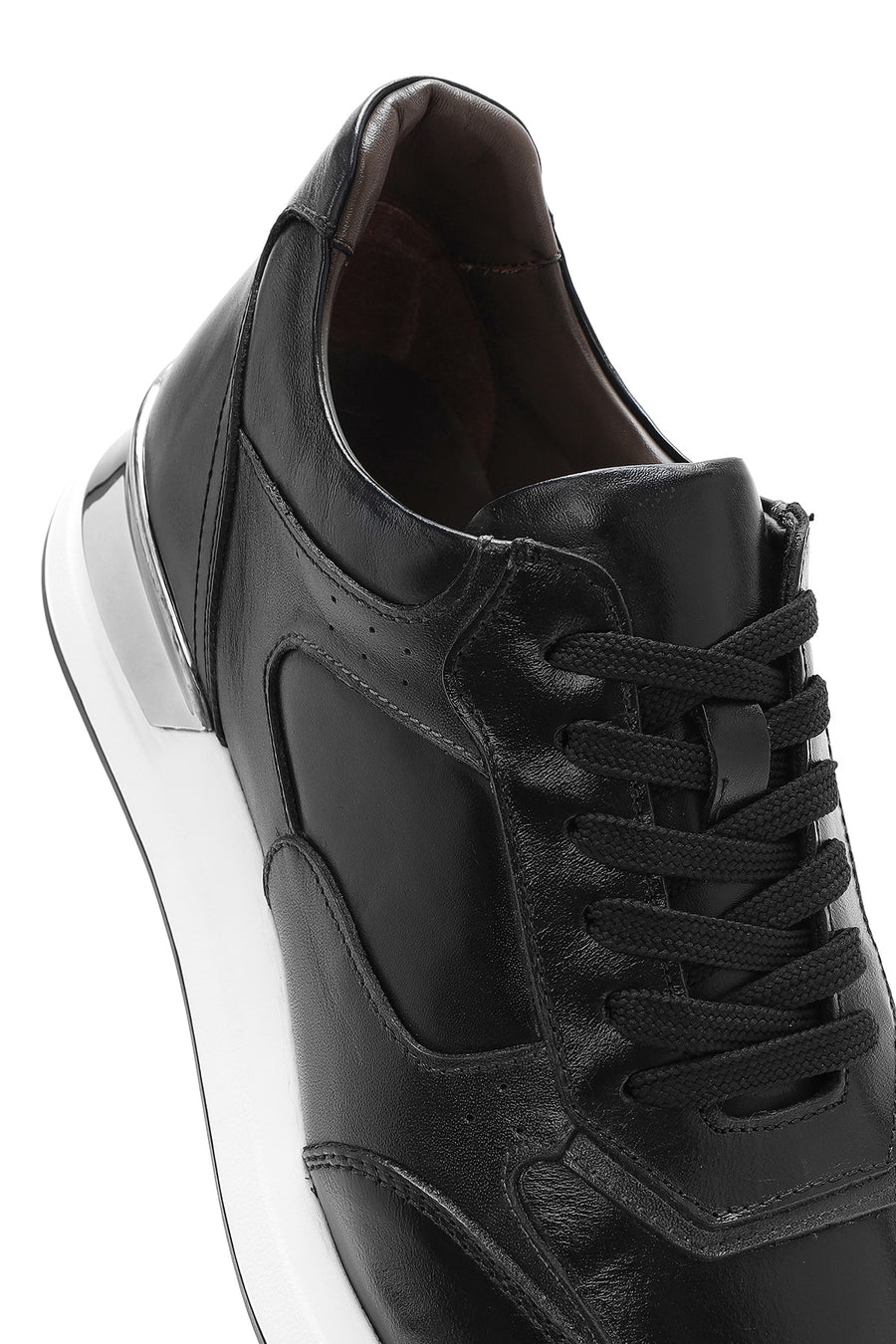 Erkek Siyah Bağcıklı Deri Sneaker