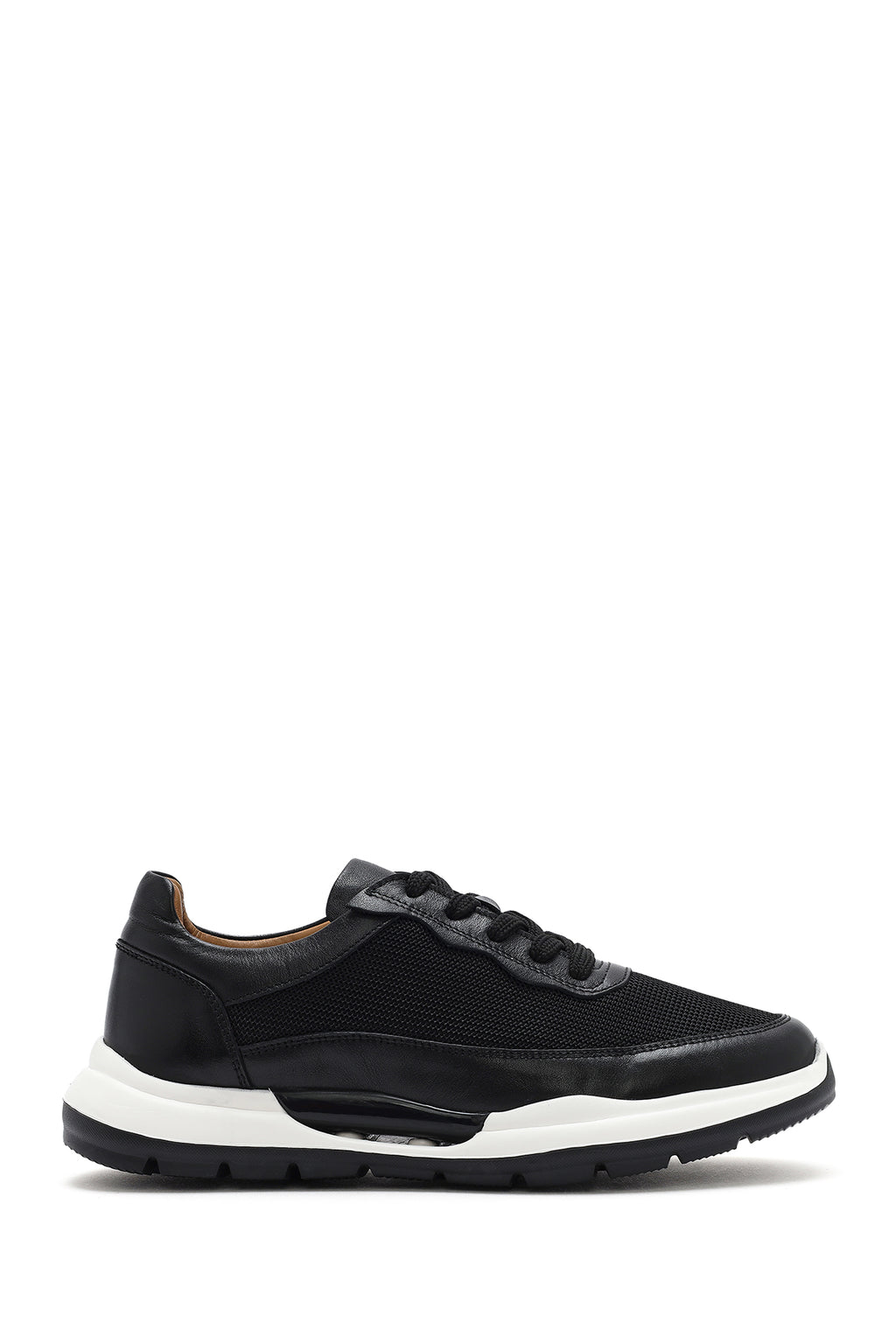 Erkek Siyah Bağcıklı Deri Sneaker