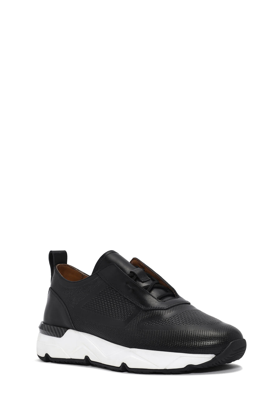 Erkek Siyah Bağcıklı Deri Sneaker