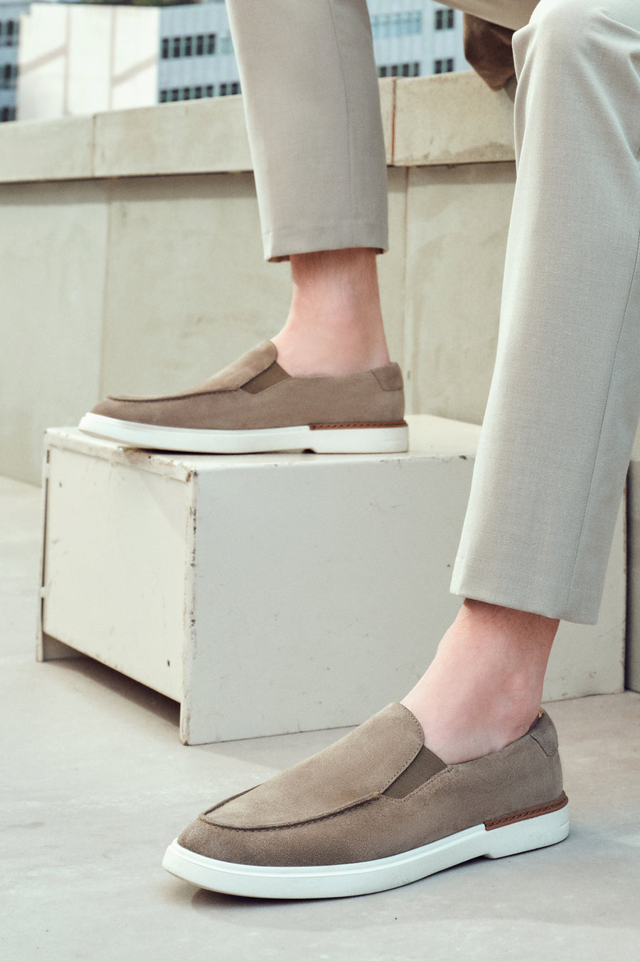 Erkek Bej Süet Deri Casual Loafer