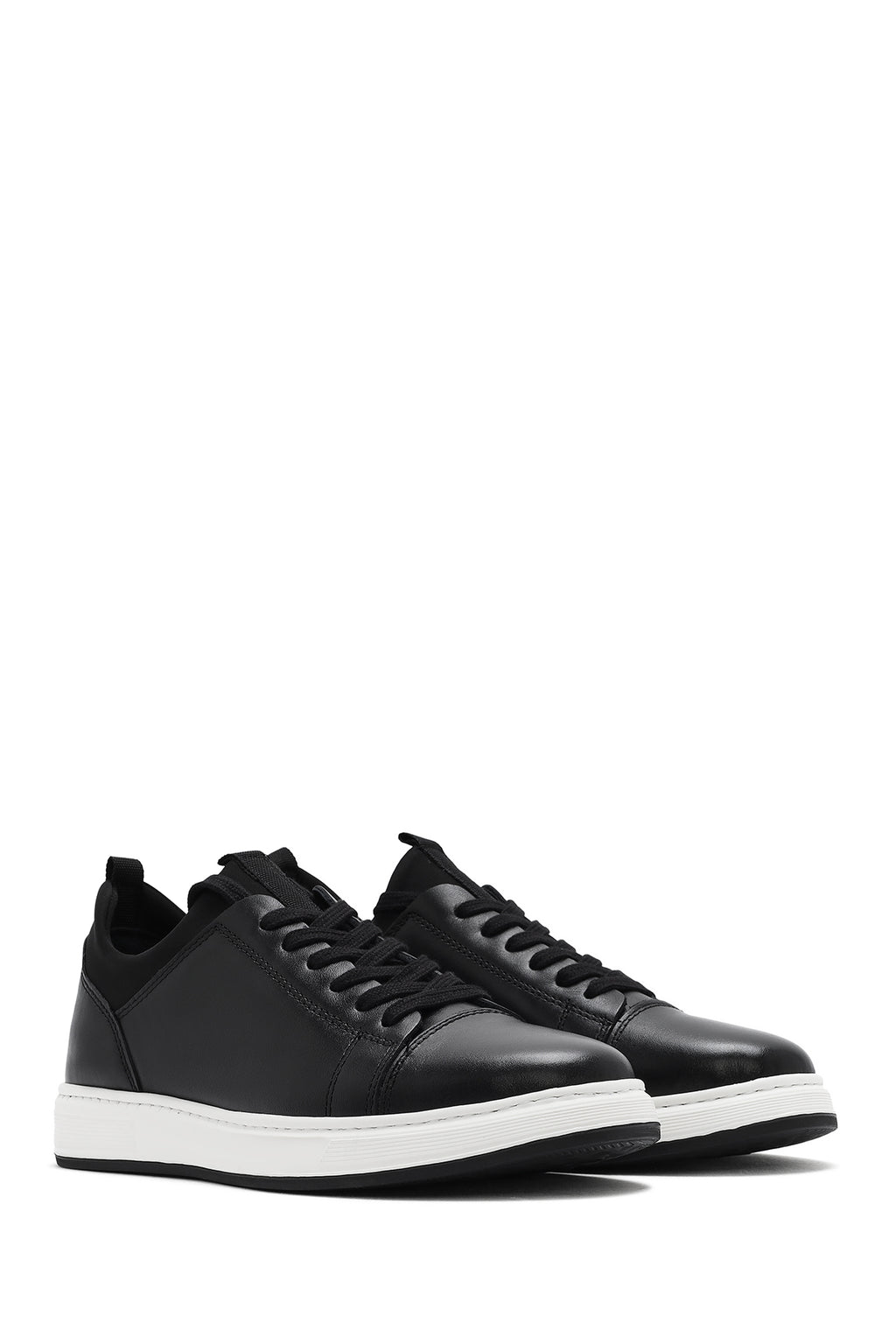 Erkek Siyah Bağcıklı Deri Sneaker