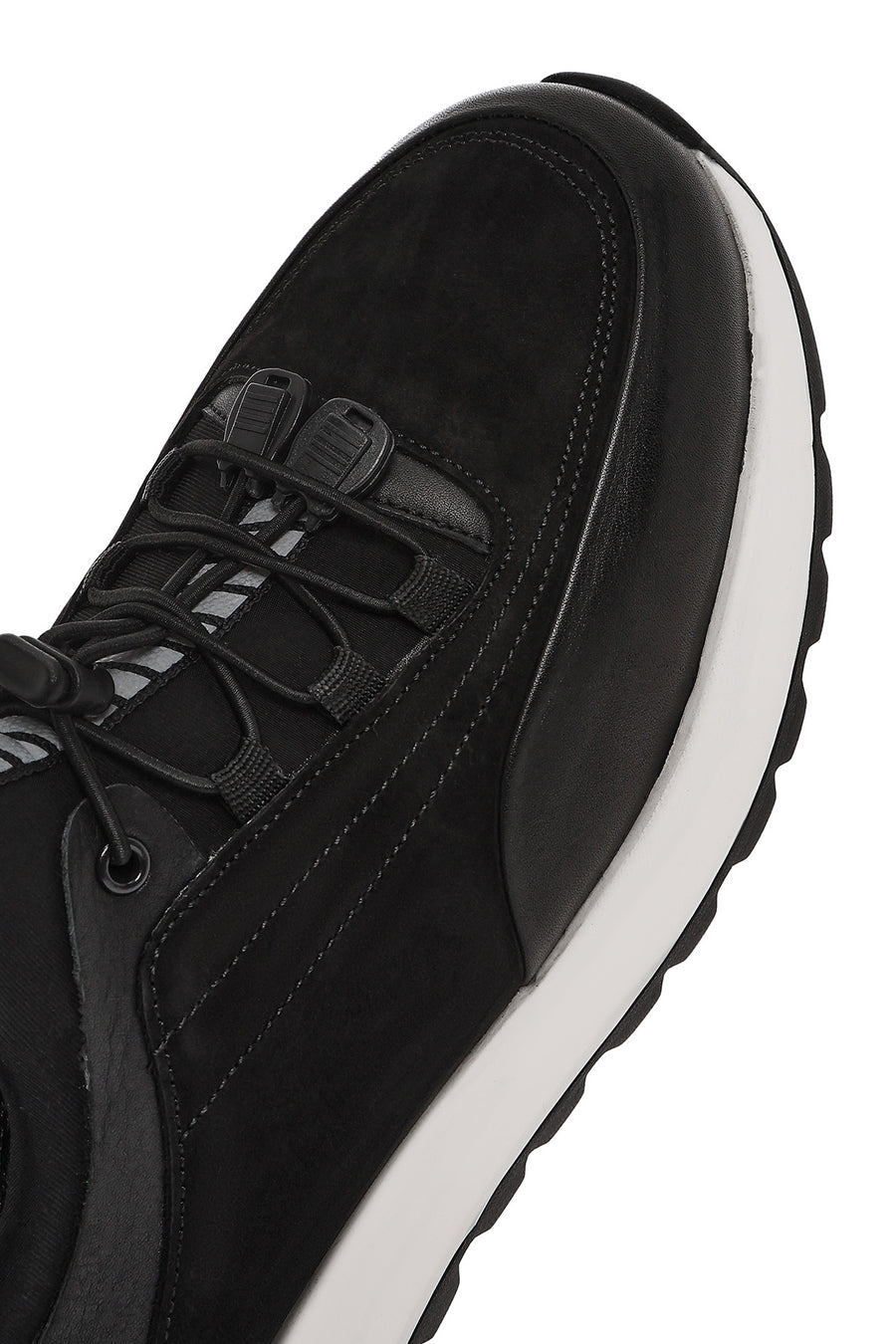 Erkek Siyah Bağcıklı Deri Sneaker