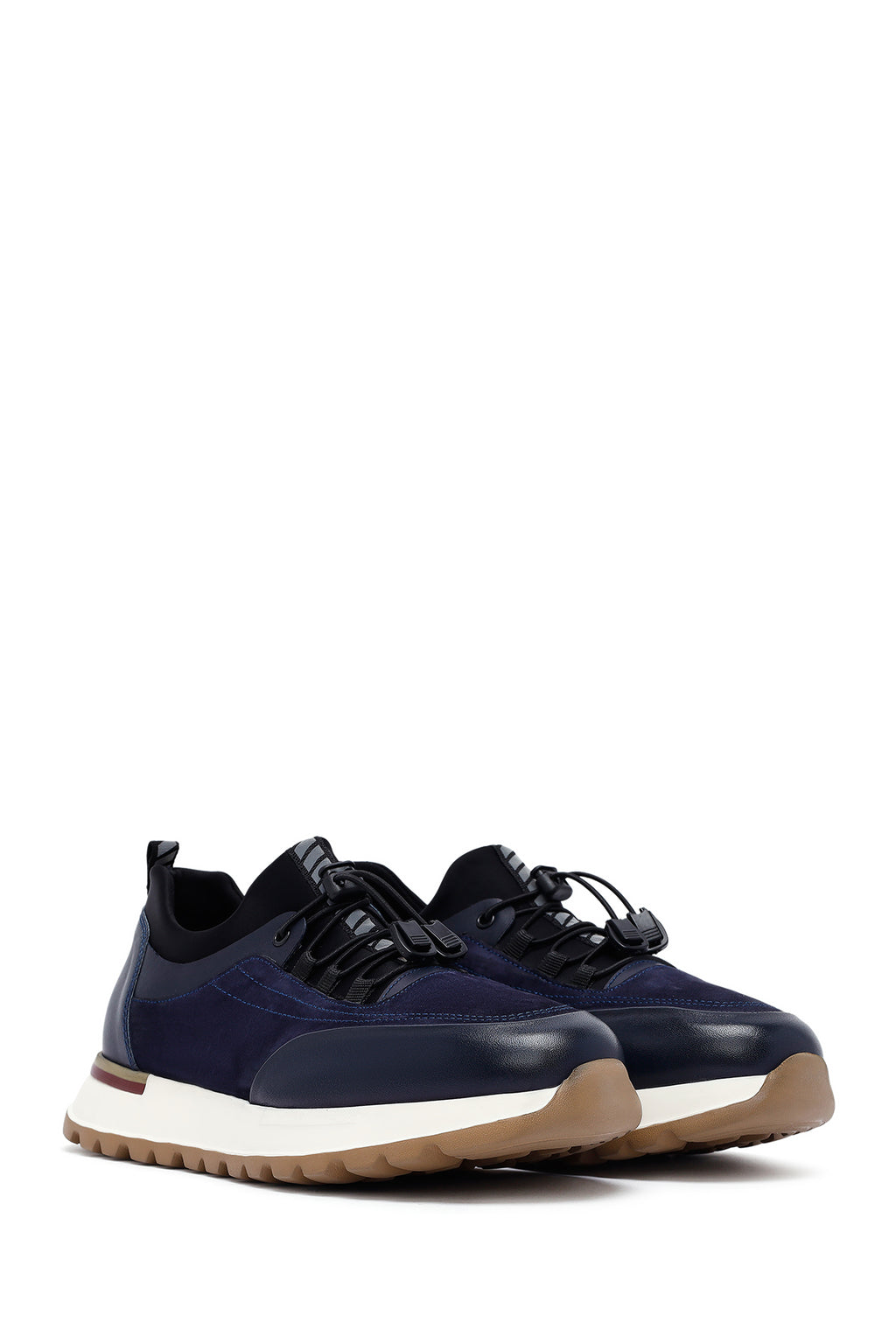 Erkek Lacivert Bağcıklı Deri Sneaker