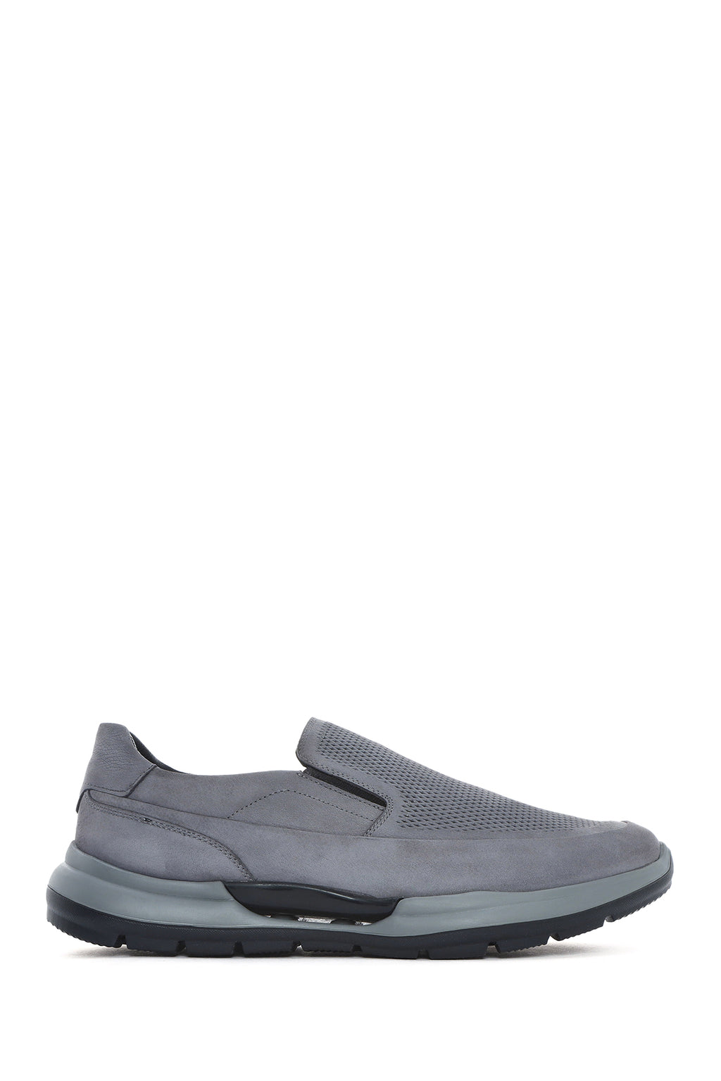 Erkek Gri Kalın Tabanlı Nubuk Deri Comfort Loafer