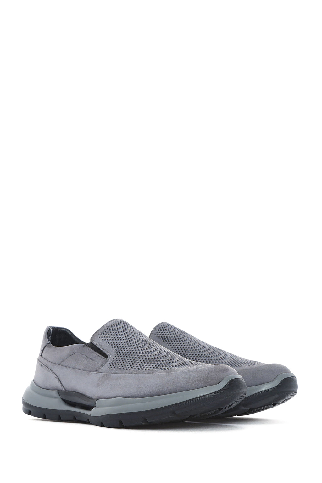Erkek Gri Kalın Tabanlı Nubuk Deri Comfort Loafer