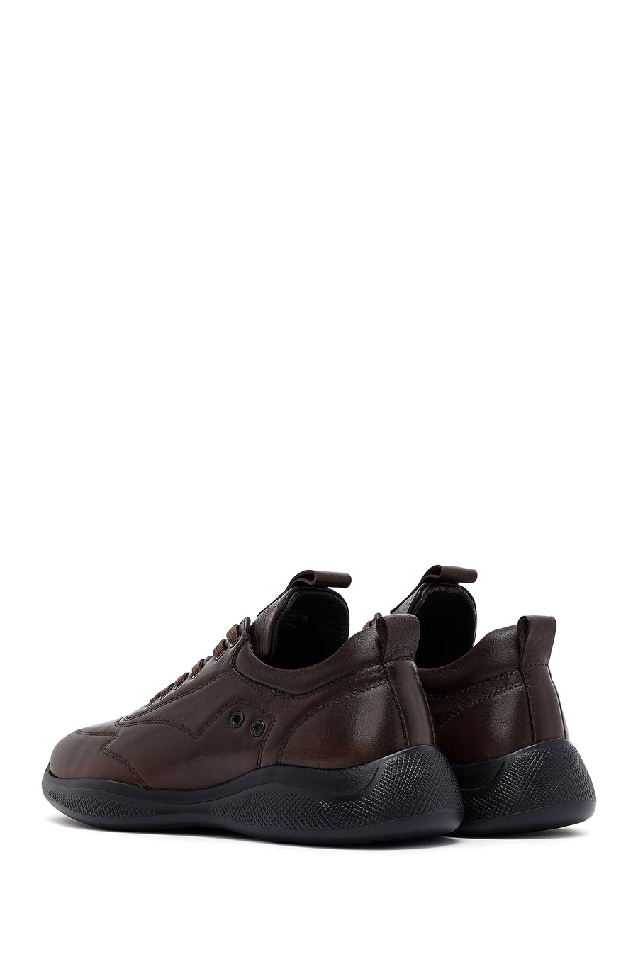 Erkek Kahverengi Bağcıklı Deri Sneaker
