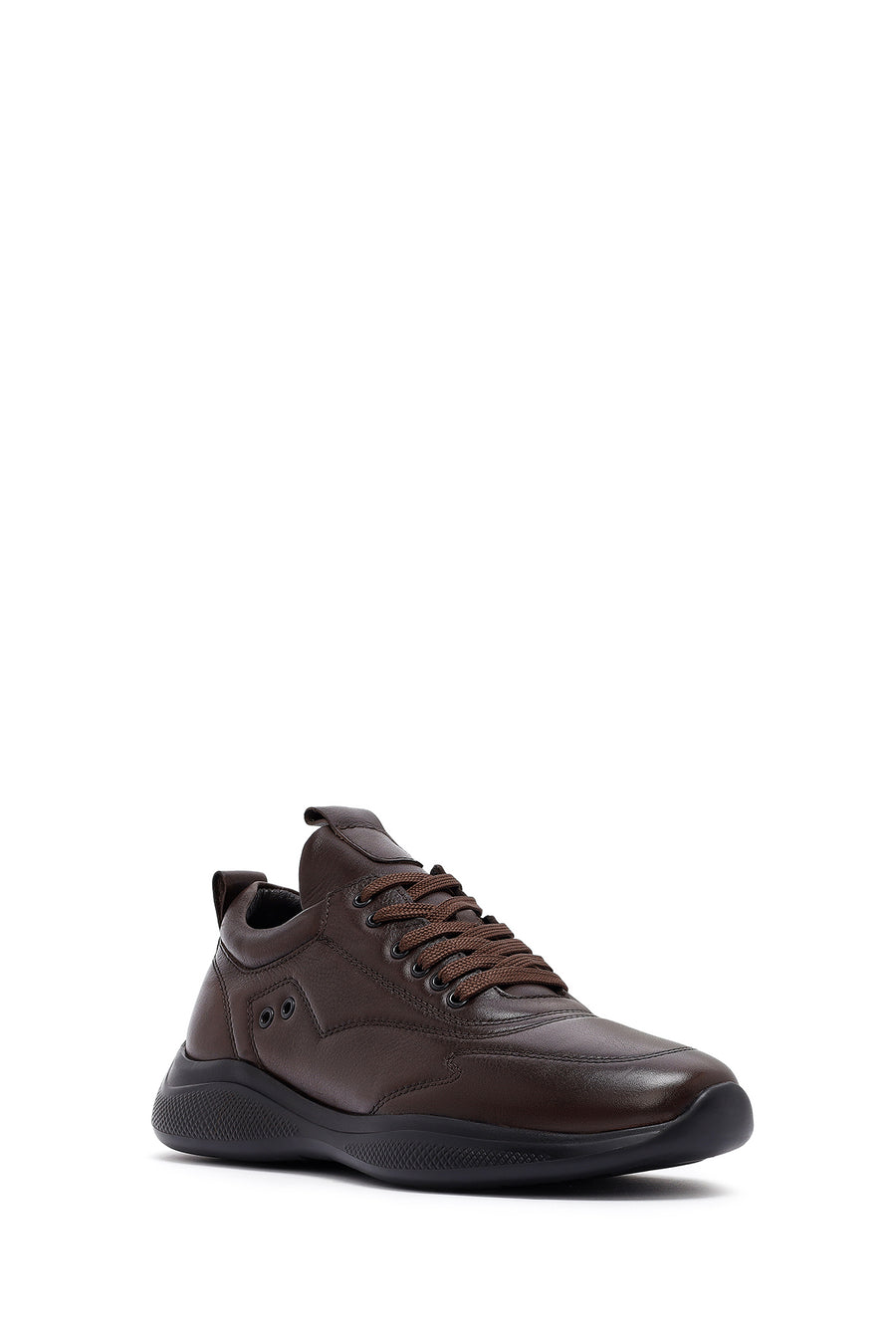 Erkek Kahverengi Bağcıklı Deri Sneaker