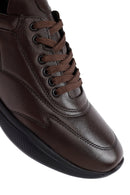 Erkek Kahverengi Bağcıklı Deri Sneaker | Derimod