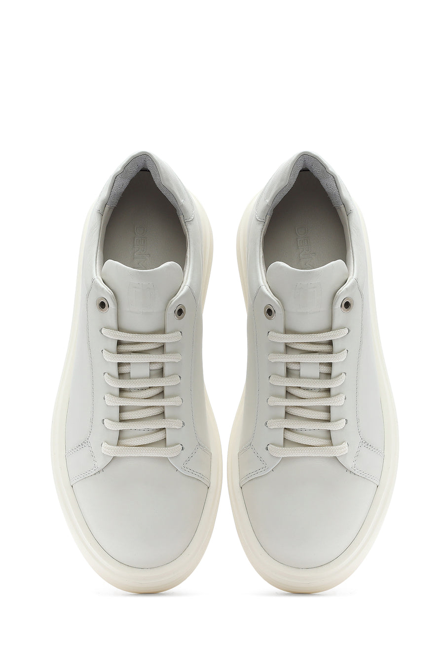 Erkek Beyaz Kalın Tabanlı Bağcıklı Deri Sneaker
