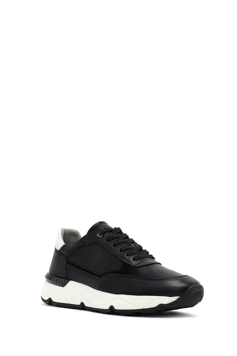 Erkek Siyah Bağcıklı Kalın Tabanlı Deri Sneaker