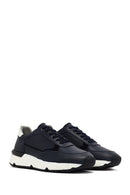 Erkek Lacivert Bağcıklı Kalın Tabanlı Deri Sneaker | Derimod