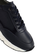 Erkek Lacivert Bağcıklı Kalın Tabanlı Deri Sneaker | Derimod
