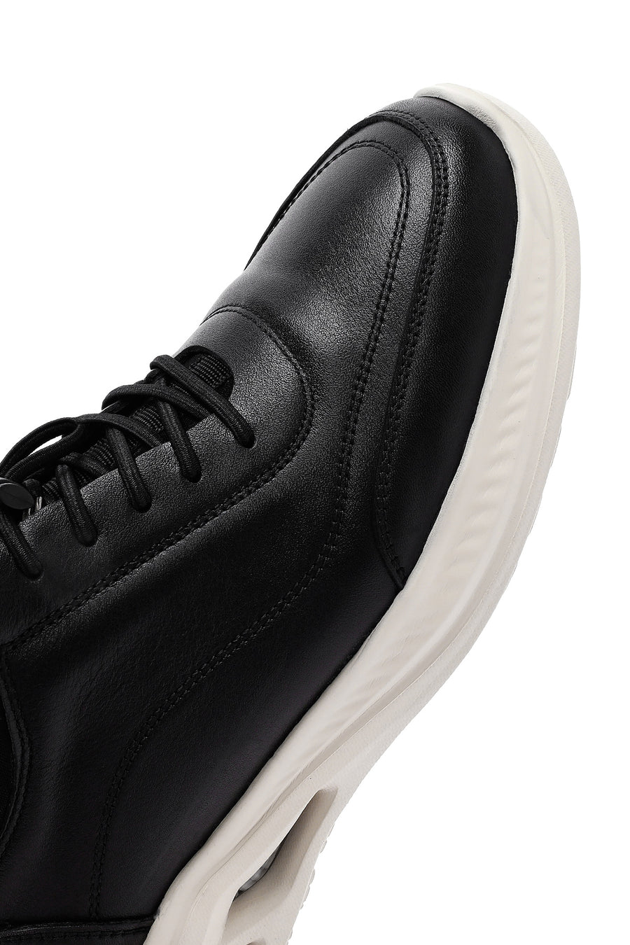 Erkek Siyah Bağcıklı Kalın Tabanlı Deri Sneaker