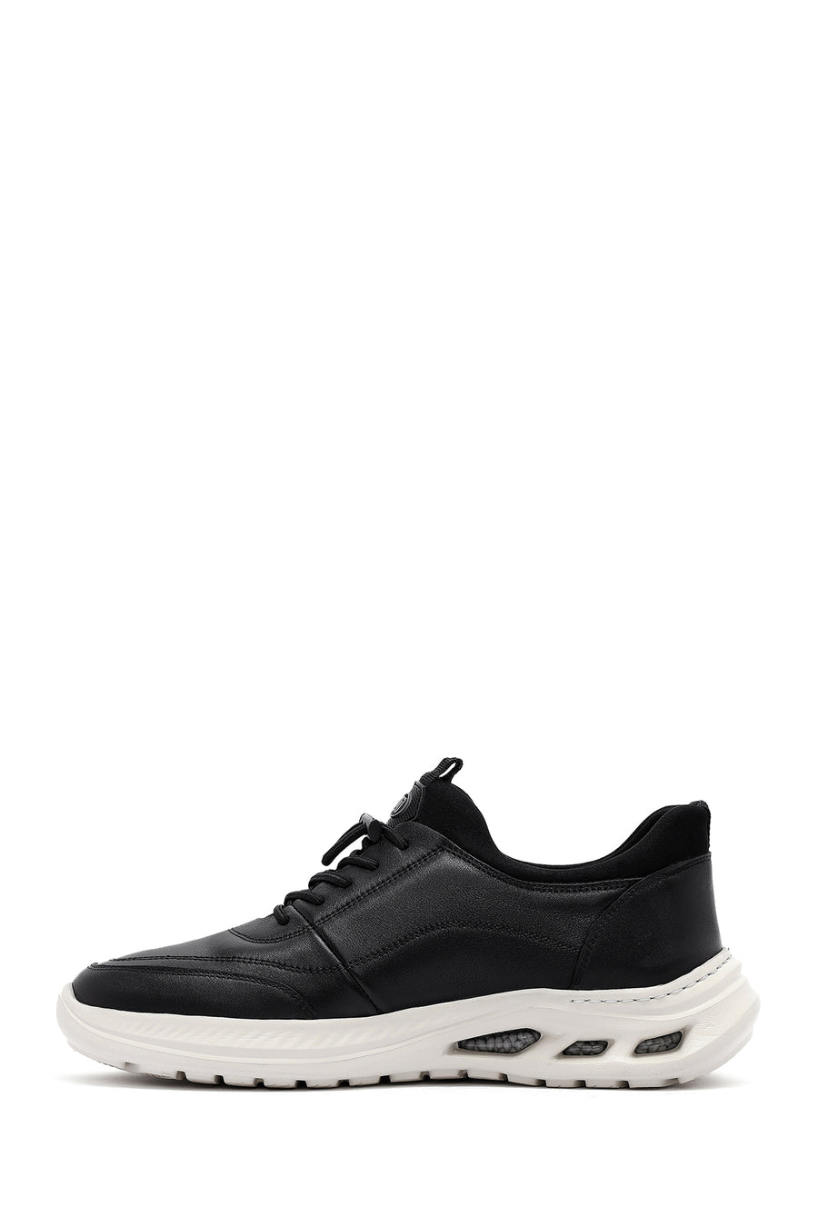 Erkek Siyah Bağcıklı Kalın Tabanlı Deri Sneaker