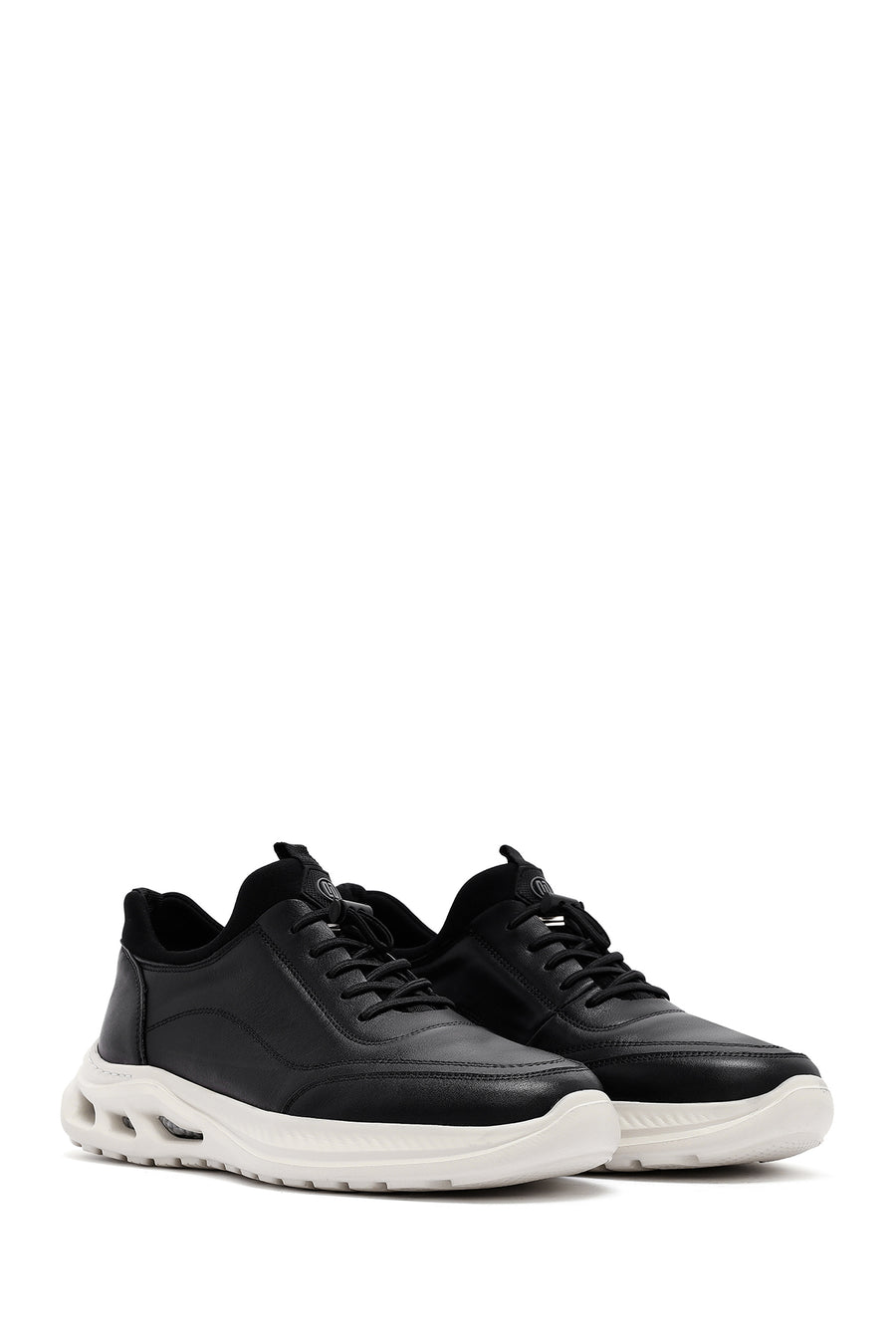 Erkek Siyah Bağcıklı Kalın Tabanlı Deri Sneaker