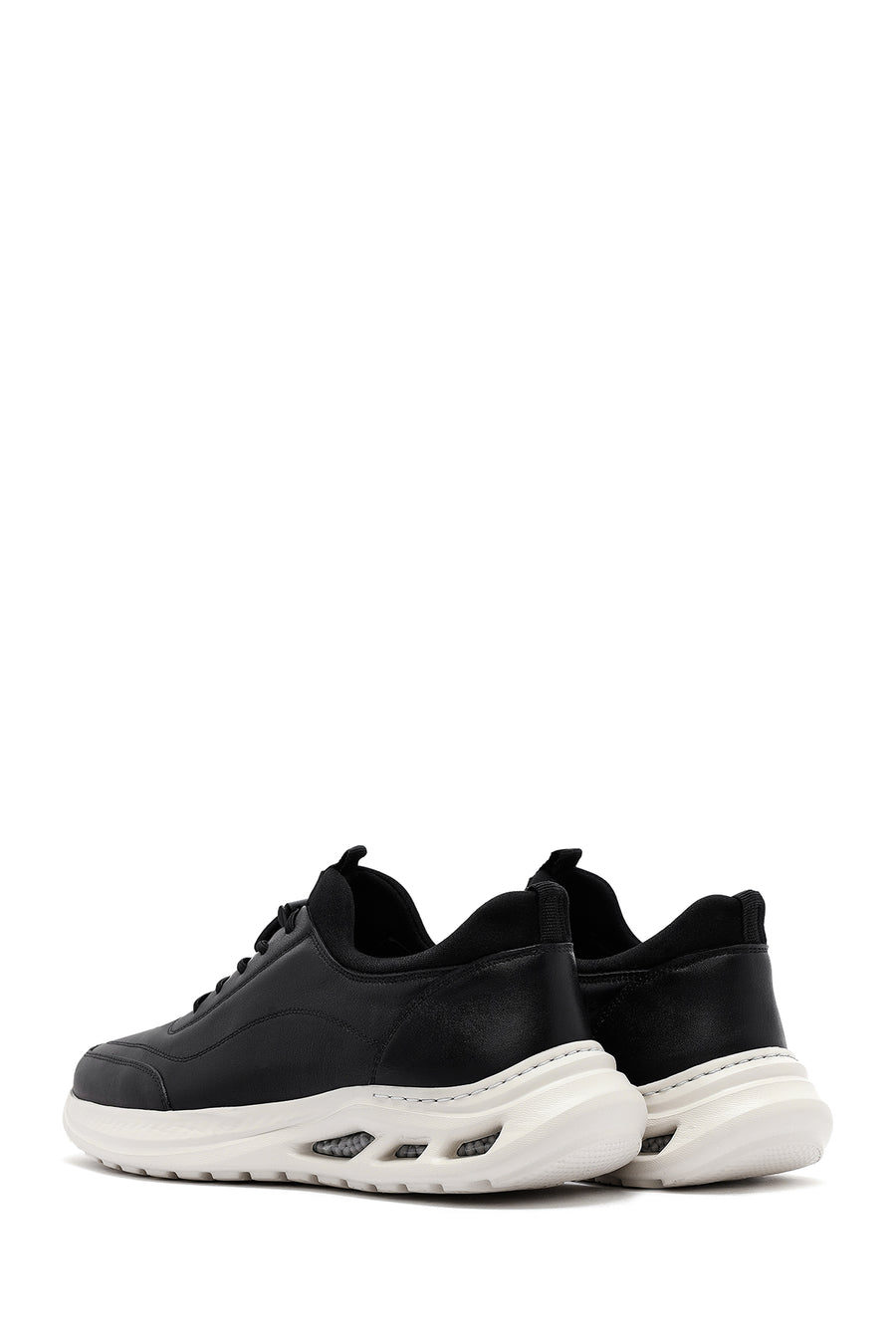 Erkek Siyah Bağcıklı Kalın Tabanlı Deri Sneaker