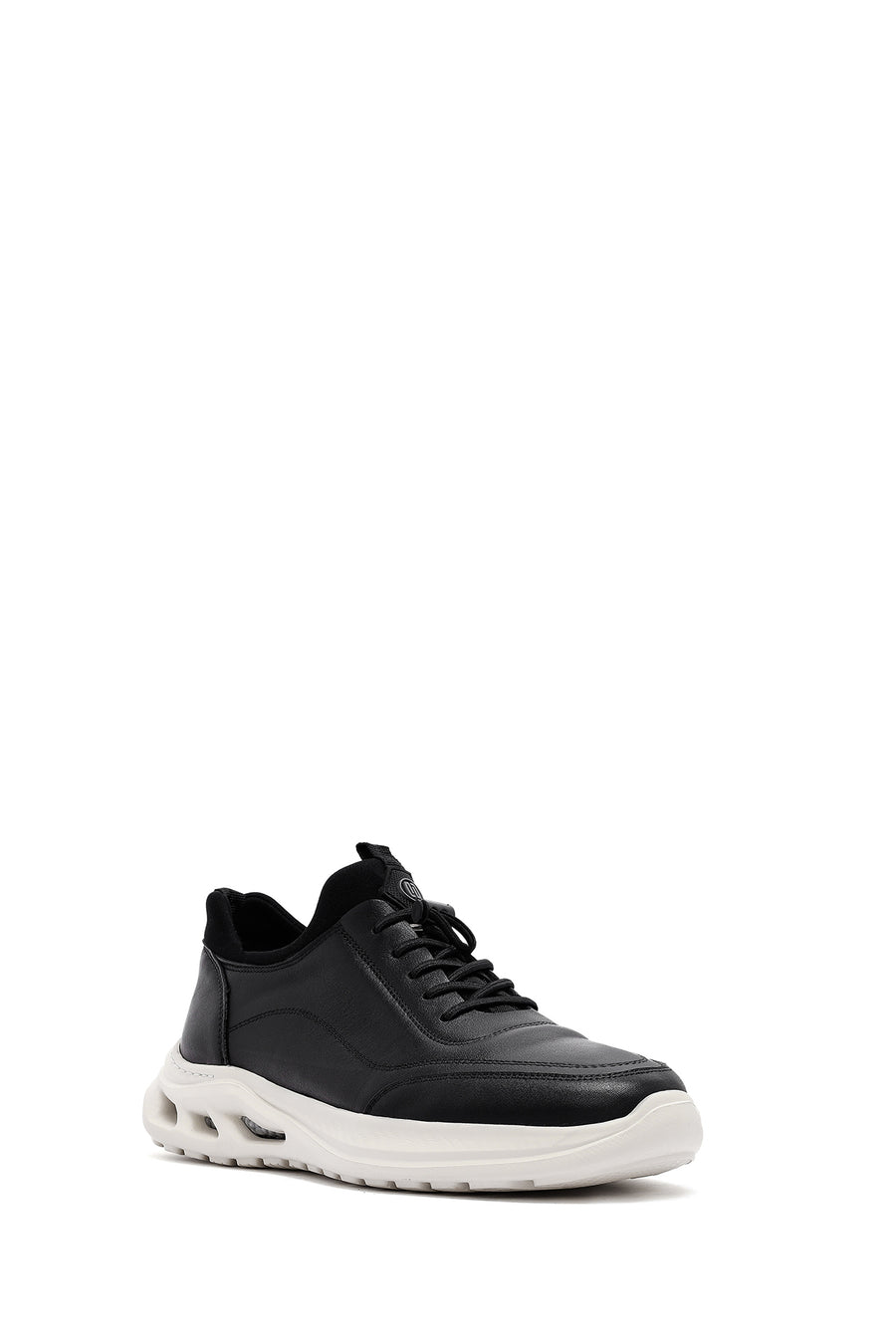 Erkek Siyah Bağcıklı Kalın Tabanlı Deri Sneaker
