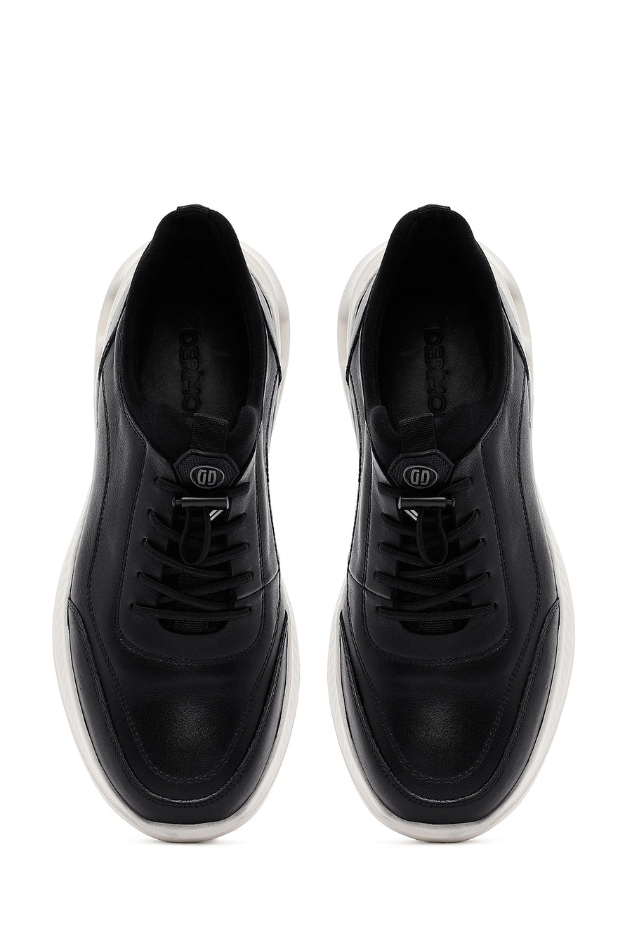 Erkek Siyah Bağcıklı Kalın Tabanlı Deri Sneaker