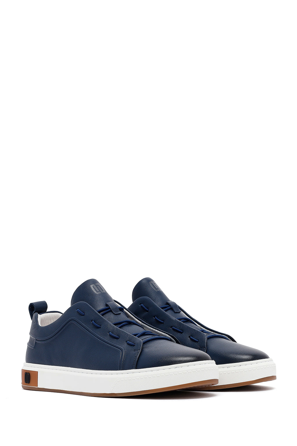 Erkek Lacivert Bağcıklı Deri Sneaker