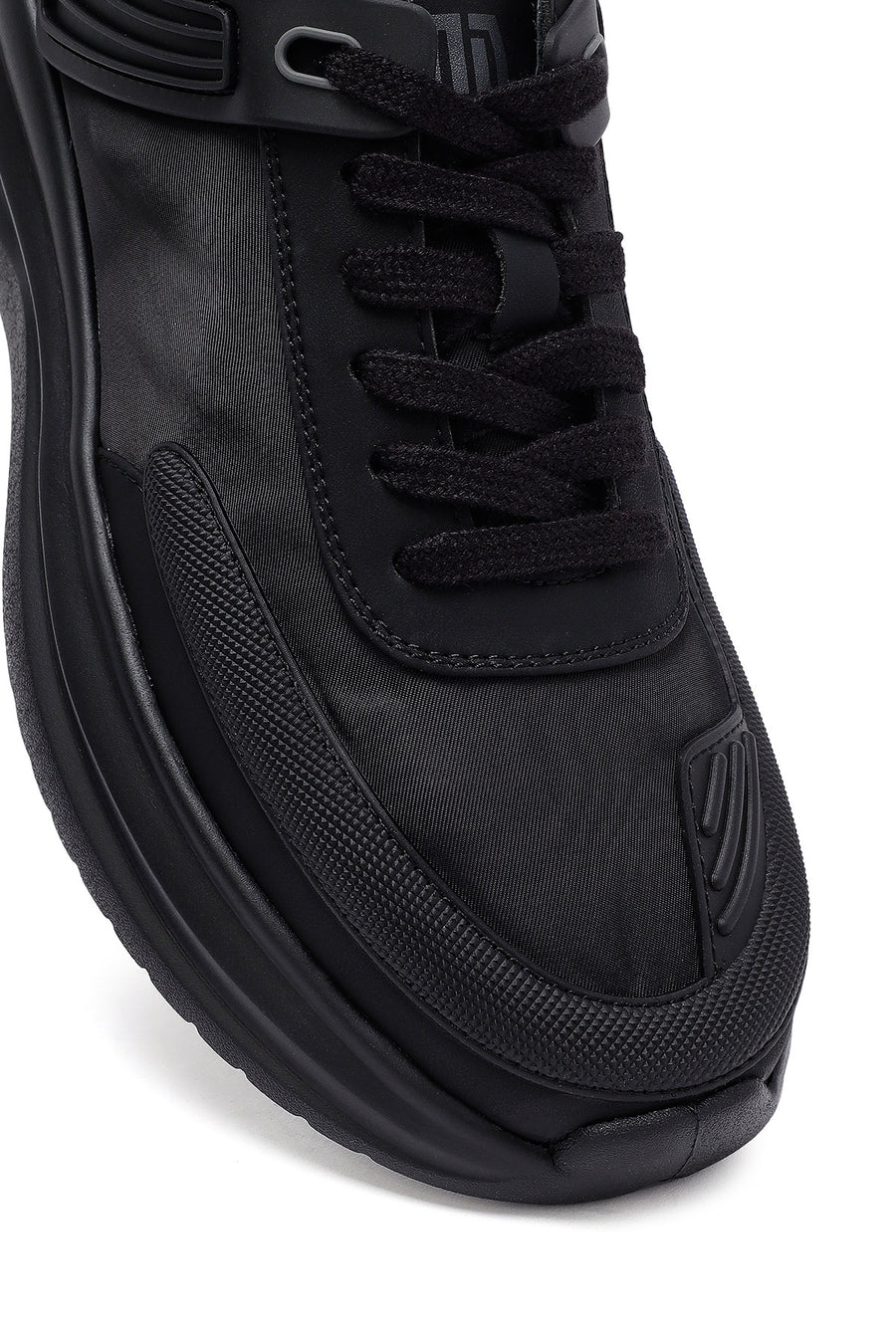 Erkek Siyah Bağcıklı Kalın Tabanlı Kumaş Sneaker