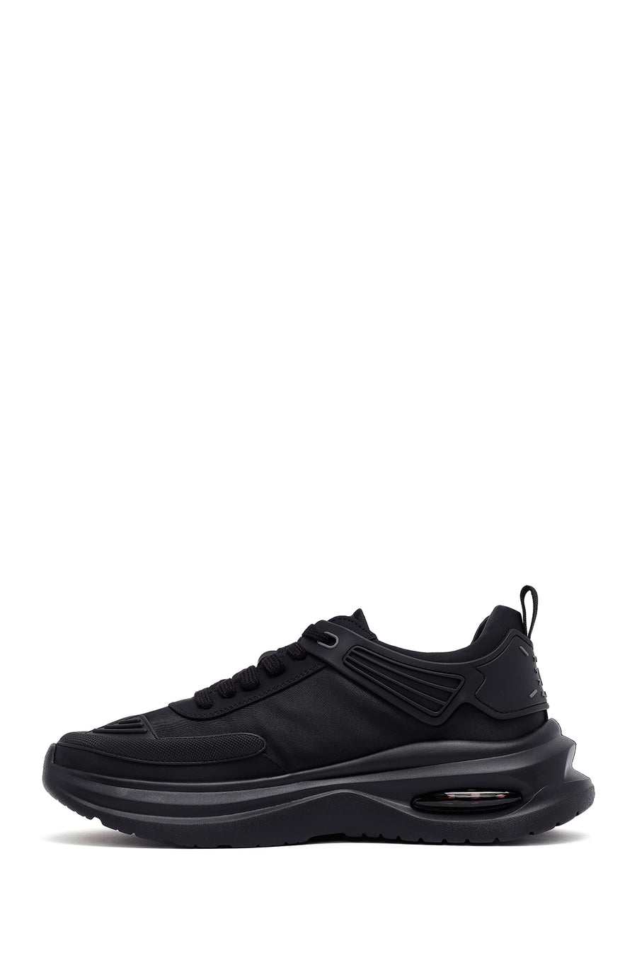 Erkek Siyah Bağcıklı Kalın Tabanlı Kumaş Sneaker