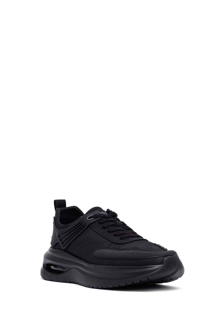 Erkek Siyah Bağcıklı Kalın Tabanlı Kumaş Sneaker