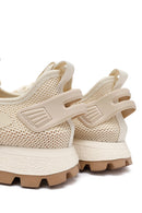 Derimod Zero Erkek Bej Bağcıklı Kalın Tabanlı Kumaş Sneaker | Derimod