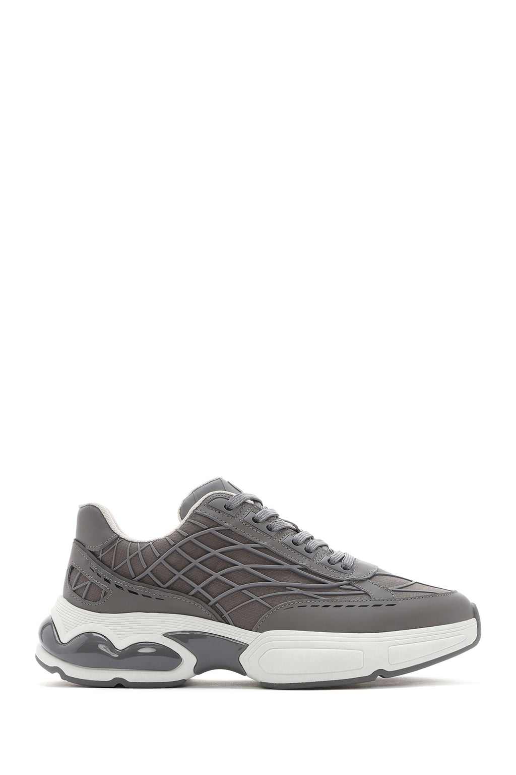 Erkek Gri Bağcıklı Kalın Tabanlı Kumaş Sneaker