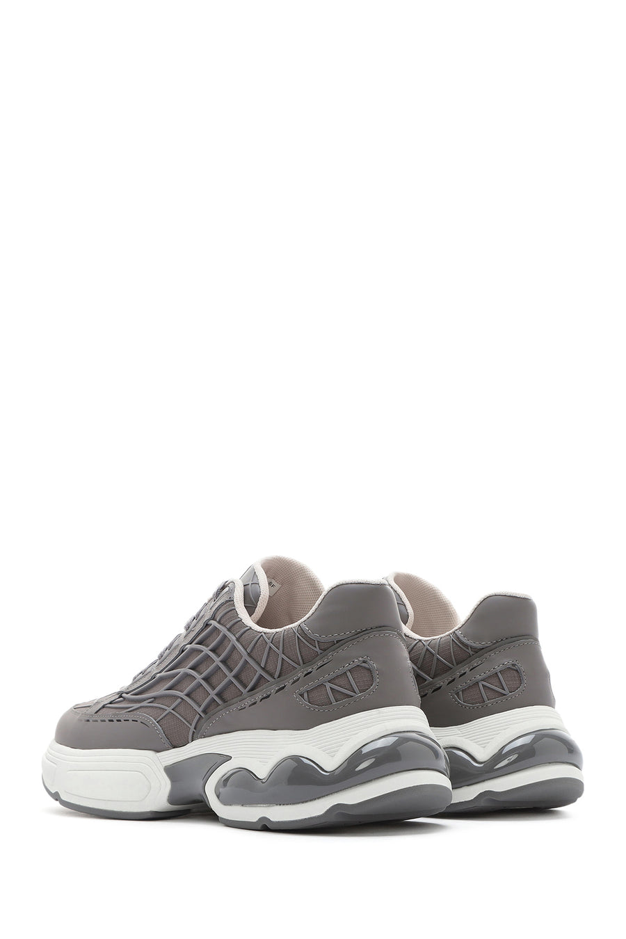 Erkek Gri Bağcıklı Kalın Tabanlı Kumaş Sneaker