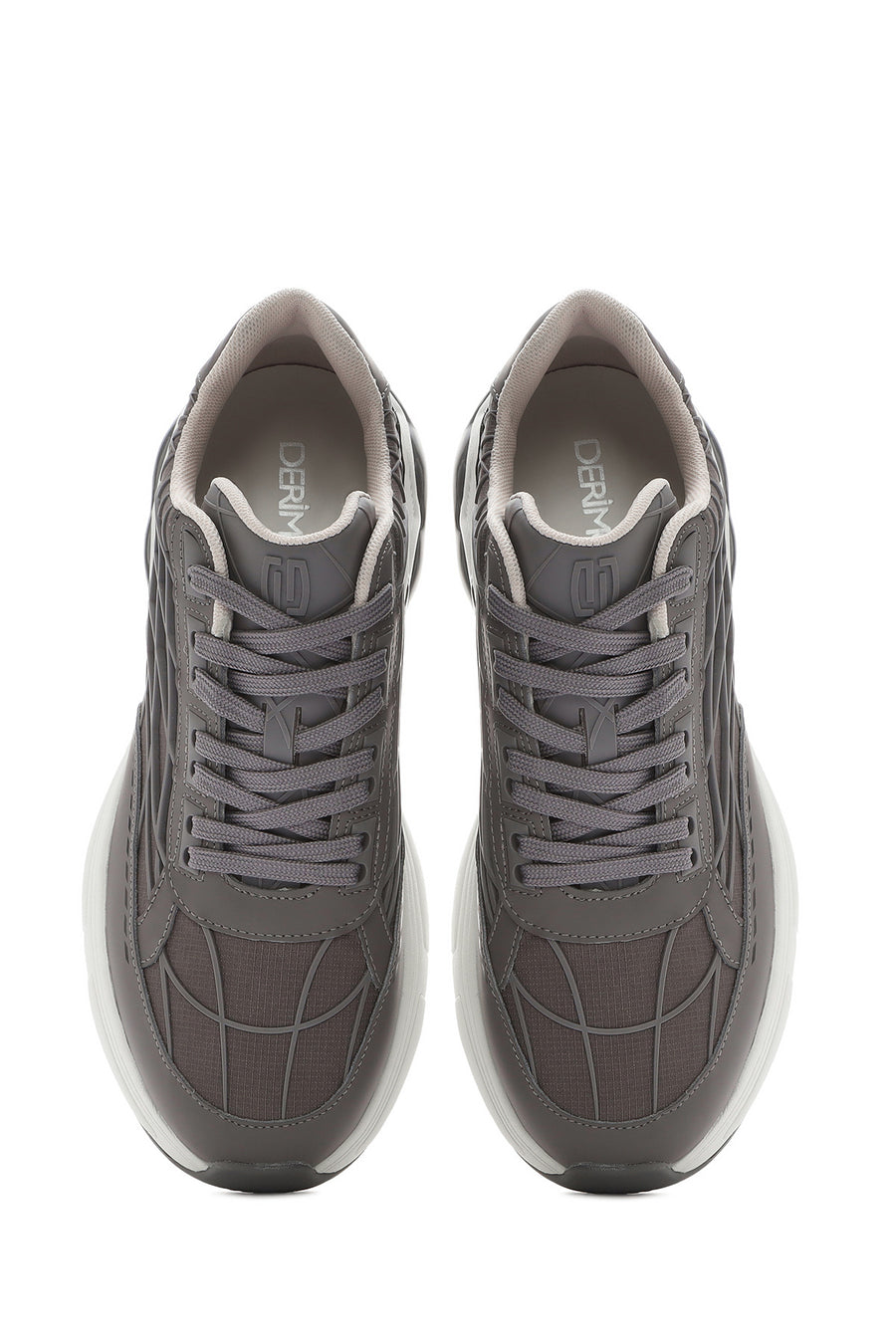 Erkek Gri Bağcıklı Kalın Tabanlı Kumaş Sneaker