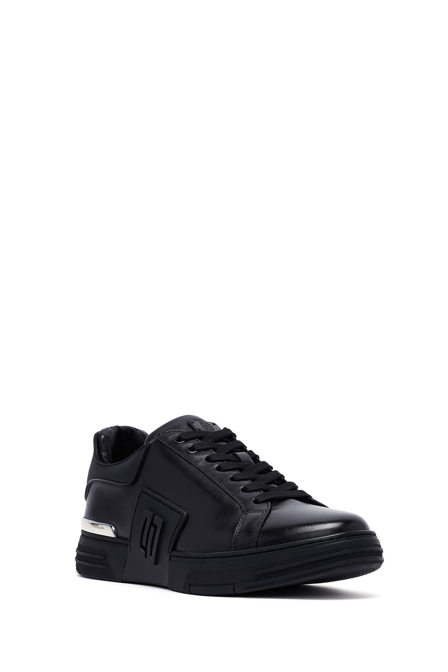 Erkek Siyah Bağcıklı Kalın Tabanlı Deri Sneaker