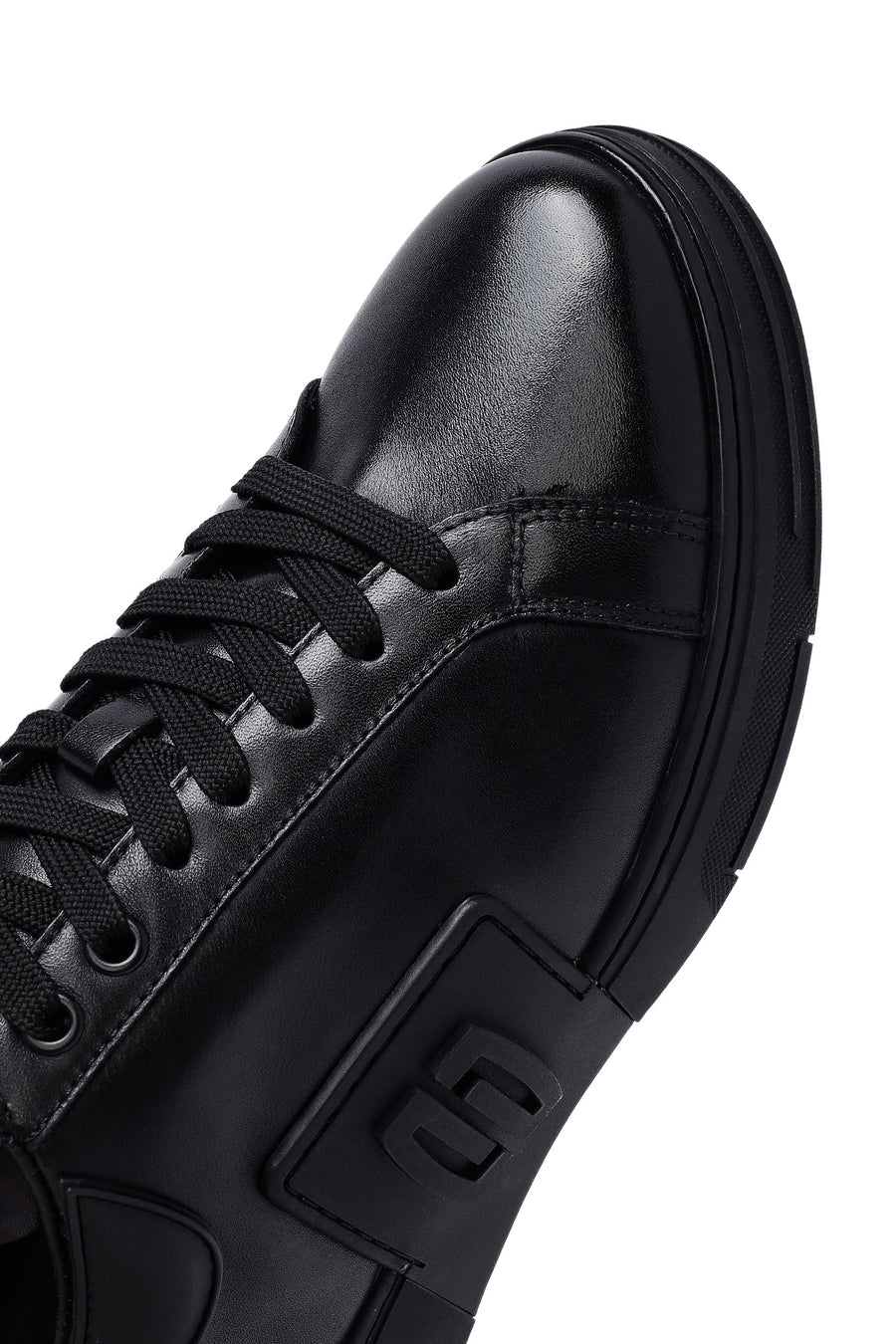 Erkek Siyah Bağcıklı Kalın Tabanlı Deri Sneaker