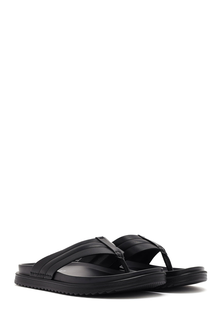 Men's Black Leather Slippers