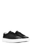 Erkek Siyah Bağcıklı Kalın Tabanlı Deri Sneaker | Derimod