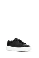 Erkek Siyah Bağcıklı Kalın Tabanlı Deri Sneaker | Derimod