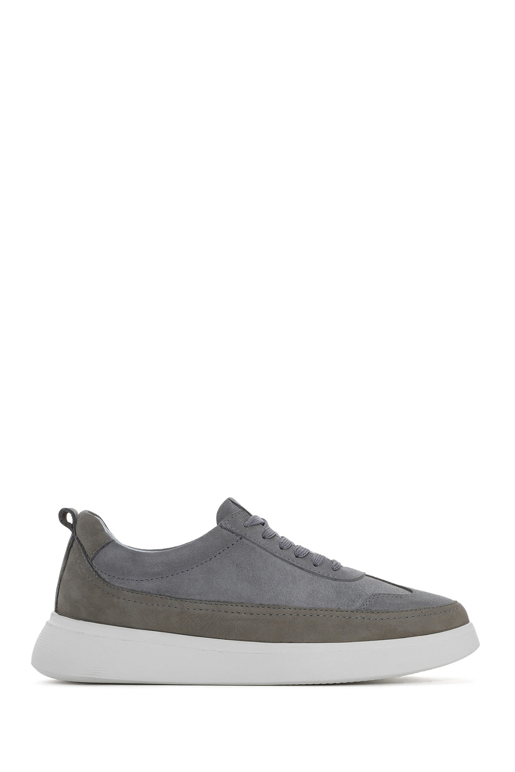 Erkek Gri Bağcıklı Kalın Tabanlı Deri Sneaker