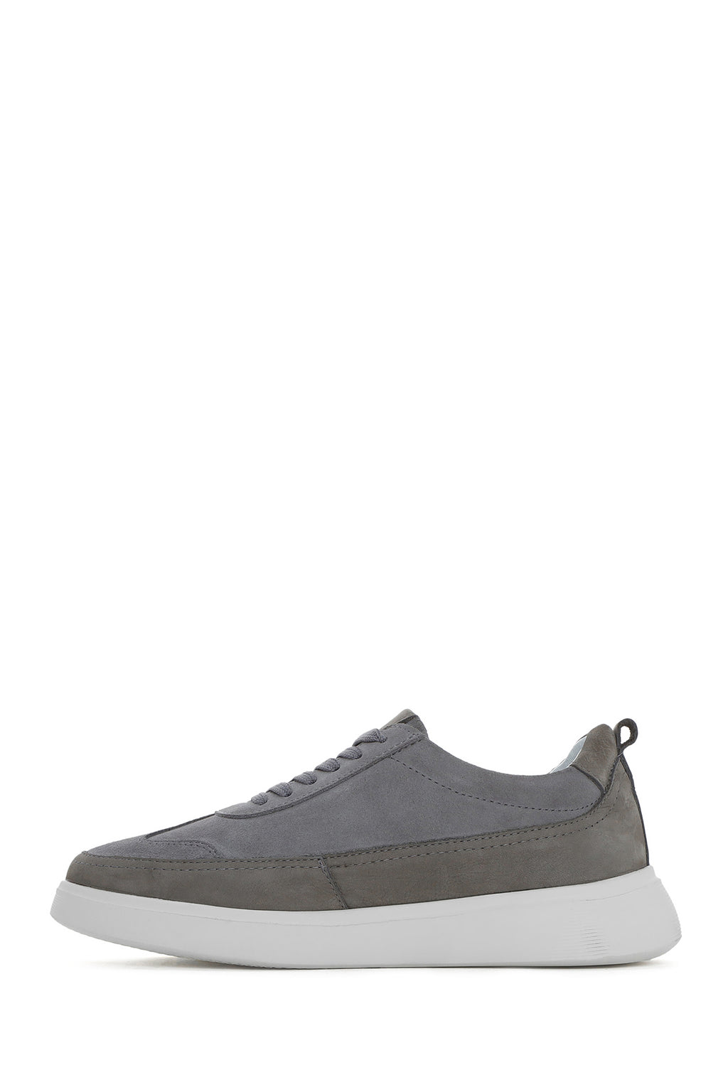 Erkek Gri Bağcıklı Kalın Tabanlı Deri Sneaker