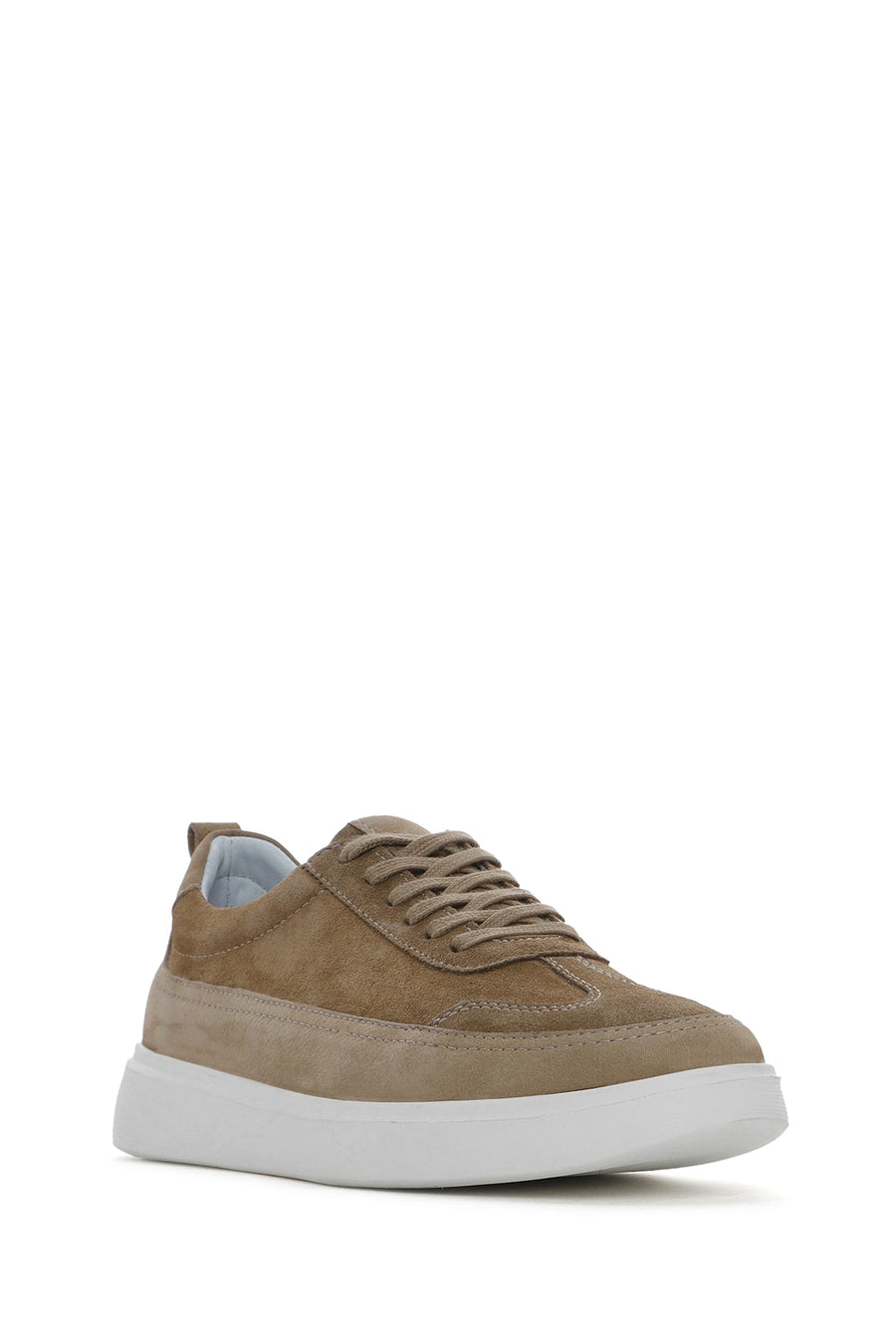 Erkek Vizon Bağcıklı Kalın Tabanlı Deri Sneaker